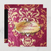 Rustieke Fuchsia Gouden Damast bruiloft Kaart (Voorkant / Achterkant)