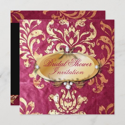 Rustieke Fuchsia Gouden Damast bruiloft Kaart (Voorkant / Achterkant)