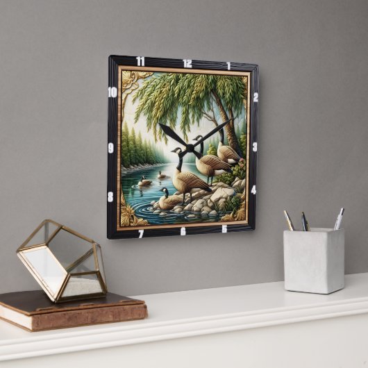 rustieke ganzenwildernis vierkante klok (Kantoor)