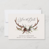 Rustieke gebladerte bloem- en hertengewei script c save the date (Voorkant)