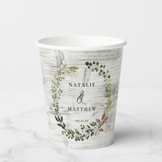 rustieke gebladerte krans boerderij bruiloft parti papieren bekers (Achterkant)