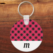 Rustieke geblokte monogram Kerstmis Sleutelhanger (Voorkant)