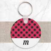 Rustieke geblokte monogram Kerstmis Sleutelhanger