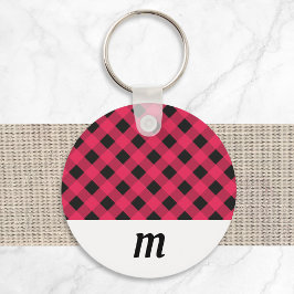 Rustieke geblokte monogram Kerstmis Sleutelhanger