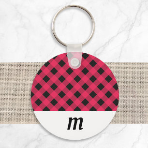Rustieke geblokte monogram Kerstmis Sleutelhanger