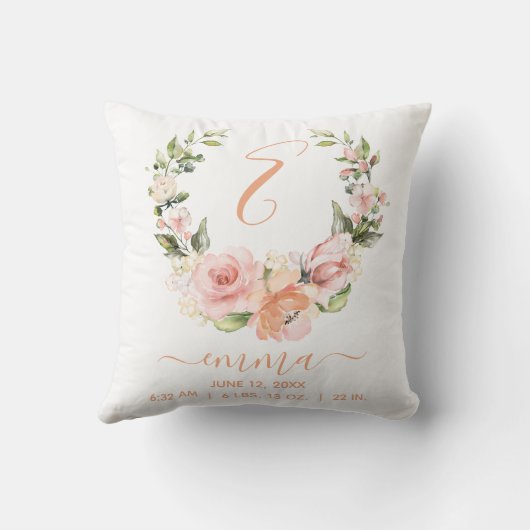 Rustieke Geboortestatistieken Perzikkoraal Roos Bl Kussen (Achterkant)