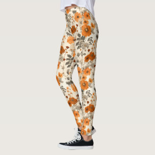 rustieke gebrande Oranje Herfst bloemenpatroon Leggings