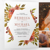 Rustieke gebrande Sinaasappel Bloemen Foto Collage Drieluik Uitnodiging (Binnenzijde eerst)