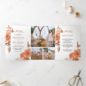 Rustieke gebrande Sinaasappel Bloemen Foto Collage Drieluik Uitnodiging (Binnen)