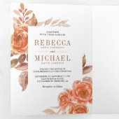 Rustieke gebrande Sinaasappel Bloemen Foto Collage Drieluik Uitnodiging (Binnenzijde eerst)