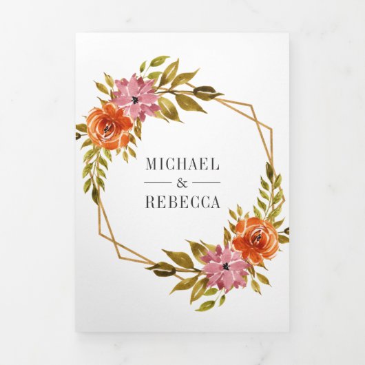 Rustieke gebrande Sinaasappel bloemen geometrisch Drieluik Uitnodiging (Cover)