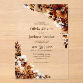 Rustieke gebrande Sinaasappel bloemenbruiloft Acryl Uitnodigingen (Voorkant)