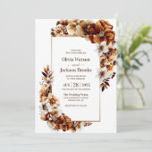 Rustieke gebrande Sinaasappel bloemenbruiloft Kaart (Staand voorkant)