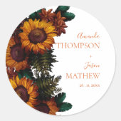 Rustieke gebrande Sinaasappel  bloemenbruiloft Ronde Sticker (Voorkant)