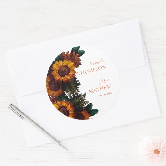 Rustieke gebrande Sinaasappel  bloemenbruiloft Ronde Sticker (Envelop)