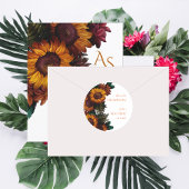 Rustieke gebrande Sinaasappel  bloemenbruiloft Ronde Sticker