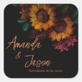 Rustieke gebrande Sinaasappel bloemenbruiloft Vierkante Sticker (Voorkant)