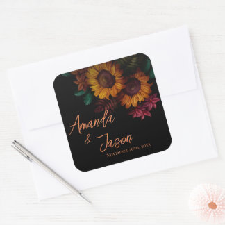 Rustieke gebrande Sinaasappel bloemenbruiloft Vierkante Sticker