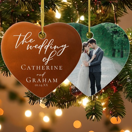 Rustieke gebrande Sinaasappel bruiloft aangepaste  Keramisch Ornament