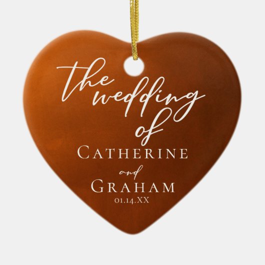 Rustieke gebrande Sinaasappel bruiloft aangepaste  Keramisch Ornament (Voorkant)