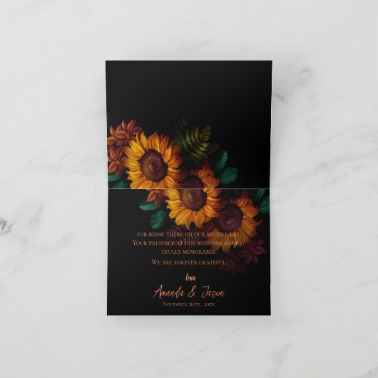 Rustieke gebrande Sinaasappels bloemenbruiloft bed Bedankkaart (Binnen)