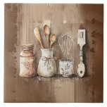 Rustieke gebruiksvoorwerpen Waterverven Faux Wood  Tegeltje<br><div class="desc">Rustieke landboerderij waterverf gebruiksvoorwerpen scène op een faux hout achtergrond. Mix en match met andere metgezel tegels om je eigen aangepaste look te creëer. Faux stone kleur metgezel tegels zijn ook beschikbaar voor creëer uw patroon.</div>