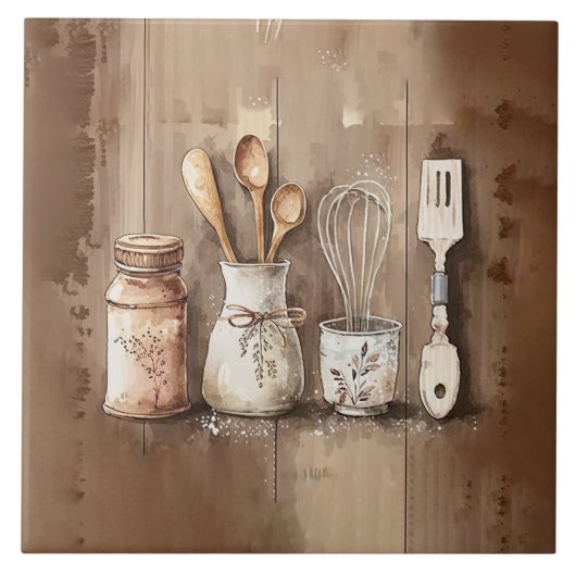 Rustieke gebruiksvoorwerpen Waterverven Faux Wood  Tegeltje (Voorkant)