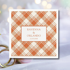 Rustieke Gedempte Oranje Plaid Gingham Bruiloft Servet