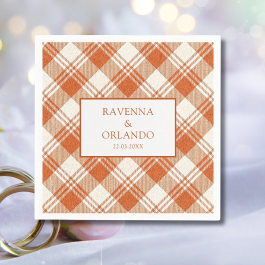 Rustieke Gedempte Oranje Plaid Gingham Bruiloft Servet