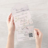 Rustieke gedempte wilde bloemen op Blush Pink QR-c All In One Uitnodiging (Afscheurbaar)
