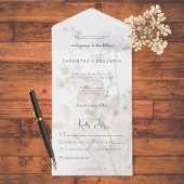 Rustieke gedempte wilde bloemen op wit diner all in one uitnodiging