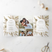 Rustieke gedroogde Boho Pampas Grass Arch Foto Bru Drieluik Uitnodiging (Binnen)