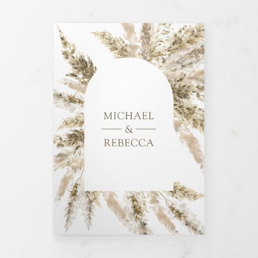 Rustieke gedroogde Boho Pampas Grass Arch Foto Bru Drieluik Uitnodiging (Cover)