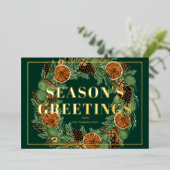 Rustieke Gedroogde Sinaasappel Pijnboom Seizoensgr Folie Feestdagenkaart (Staand Voorkant)