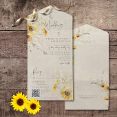 Rustieke Geel & Bruin Zomer Zonnebloem QR Code All In One Uitnodiging