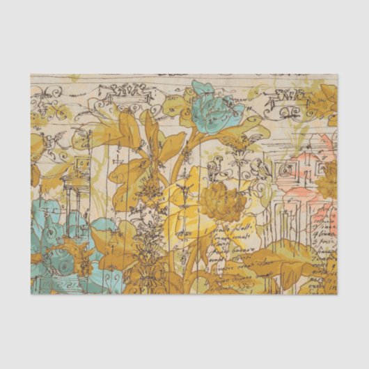  rustieke geel en blauw bloemen decoupage tissuepapier (Voorkant)