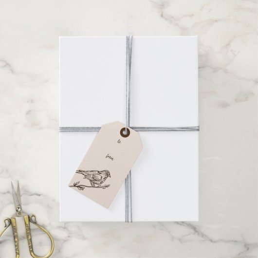 Rustieke  geëtste bloemenvogelvakantie cadeaulabel (Met Touw)