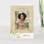 Rustieke Gefeliciteerd Gold Foliage Afstuderen Fot Kaart (Voorkant)