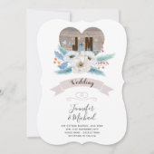 Rustieke Gegraveerde Houten Hart Monogram Bloemige Kaart (Voorkant)