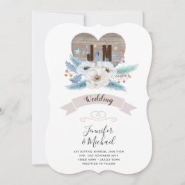 Rustieke Gegraveerde Houten Hart Monogram Bloemige Kaart