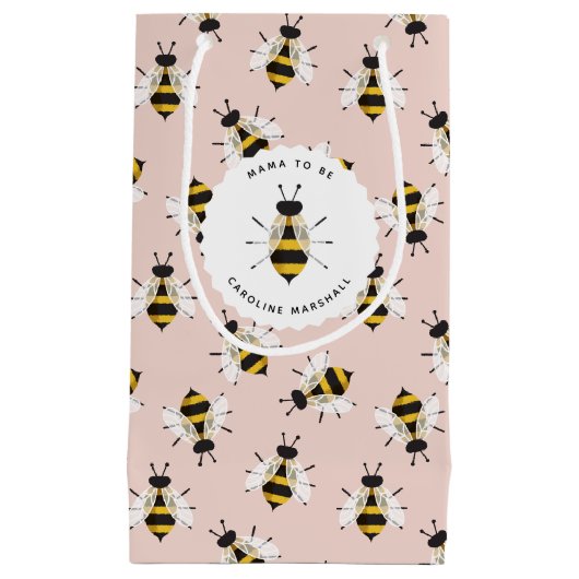 Rustieke geïllustreerde bijenroze Gepersonaliseerd Klein Cadeauzakje (Voorkant)