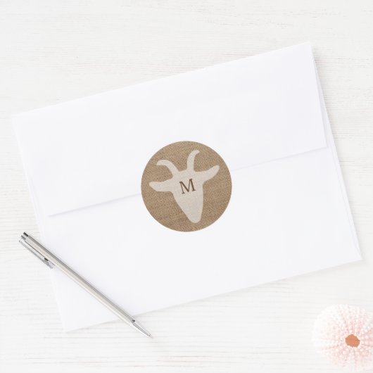 Rustieke geit Monogram Burlap Sticker (Envelop)