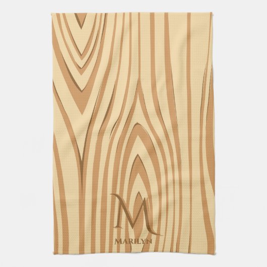 Rustieke gekleurde bruin hout Initiaal naam Theedoek (Verticaal)