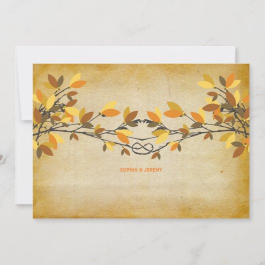 rustieke geknoopte liefdesbomen herfstbruiloft kaart (Achterkant)