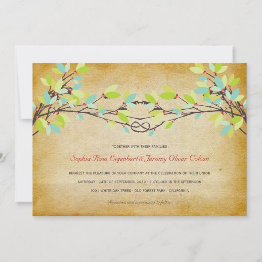  rustieke geknoopte liefdesboom lente bruiloft kaart (Voorkant)