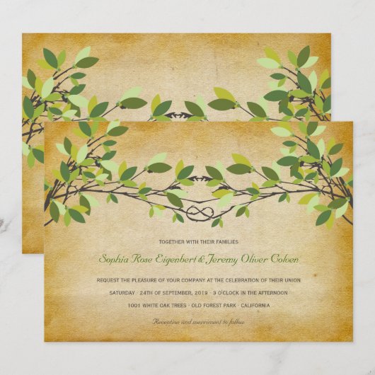 rustieke geknoopte liefdesboom zomer bruiloft kaart (Voorkant / Achterkant)