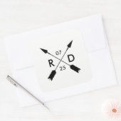 Rustieke gekruiste pijl | Aangepaste trouwdatum Vierkante Sticker (Envelop)