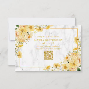 Rustieke Gele Bloem Marmer QR Code Trouw RSVP Kaartje