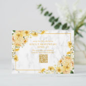 Rustieke Gele Bloem Marmer QR Code Trouw RSVP Kaartje (Staand voorkant)