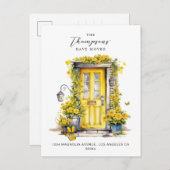 Rustieke gele bloemendeur We hebben verplaatst Aankondigingskaart (Voorkant / Achterkant)